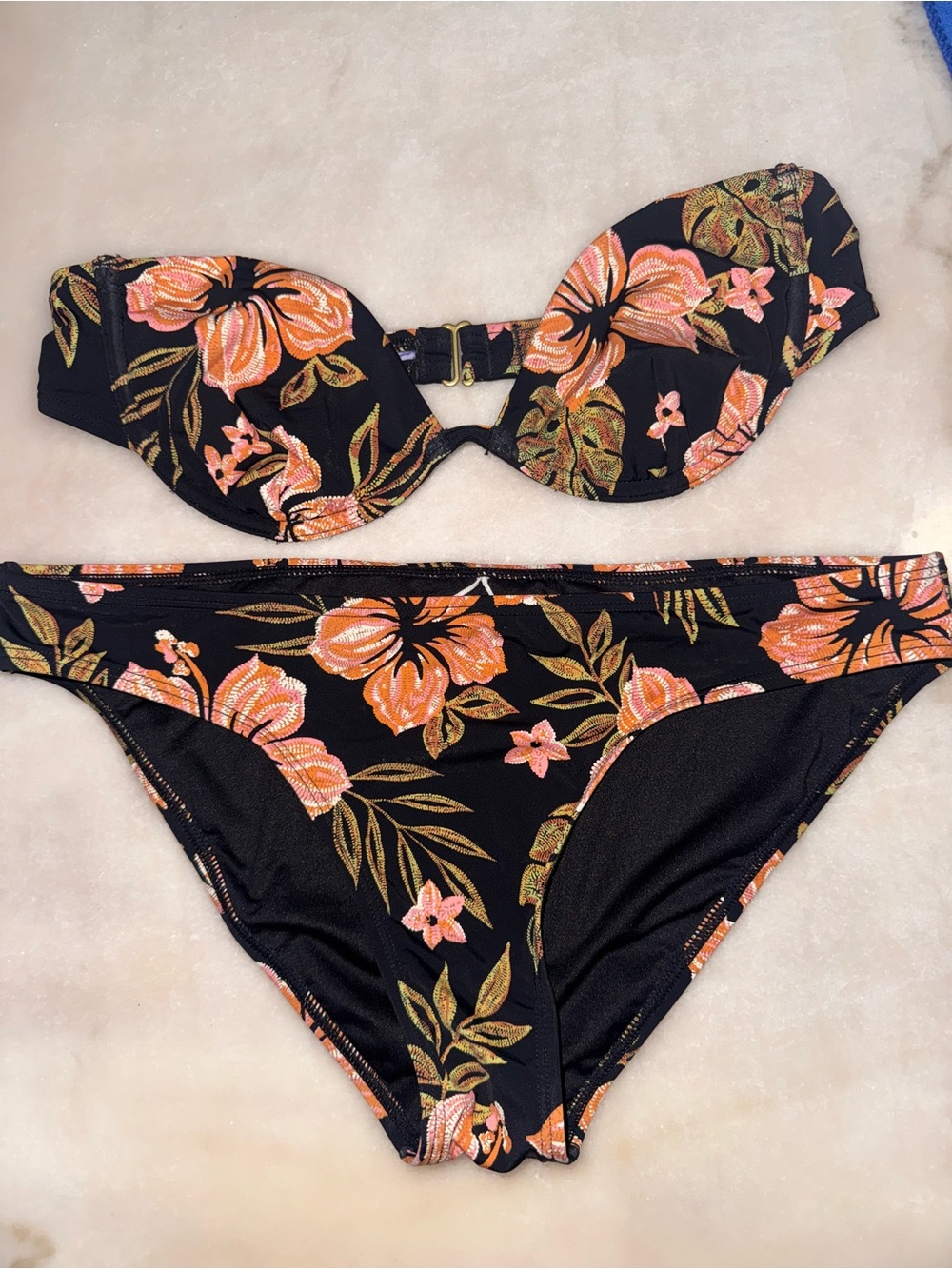 Billabong Black Bikini with Peach Floral Print